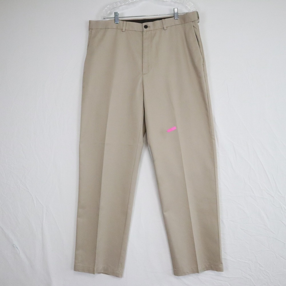 Haggar Pants Mens 38x32 Classic Khaki Business Casual Cotton Flat‎ Front Tan